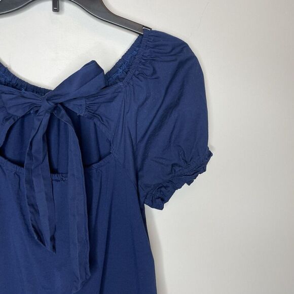 J.CREW Bow Back Top Women Medium Navy Blue 100% Cotton Loose Fit BQ131 - Picture 6 of 11